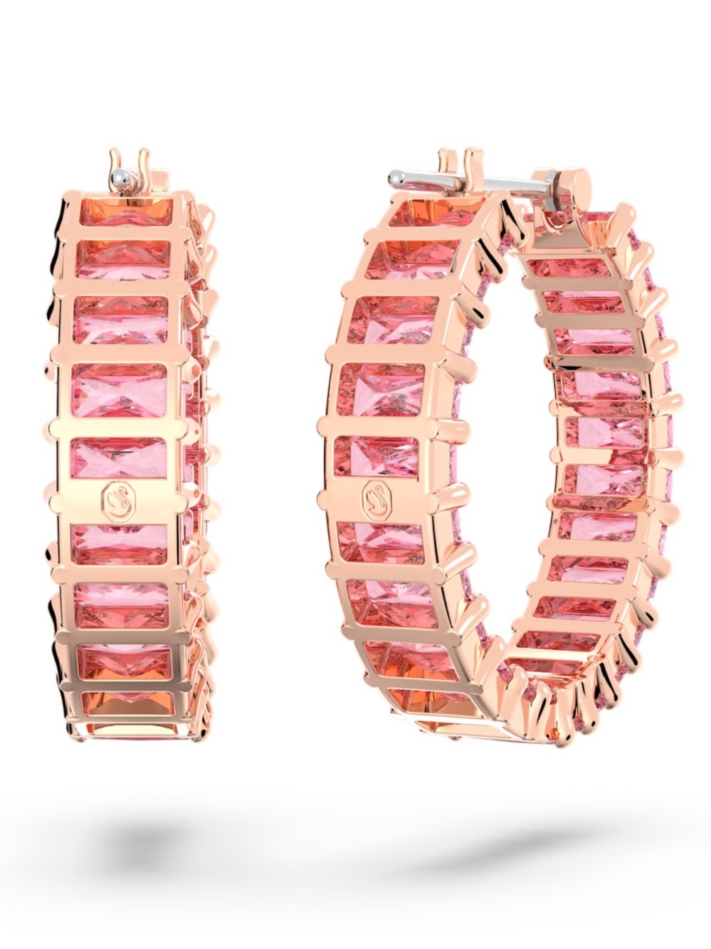 LAST ONE! SWAROVSKI Matrix hoop earrings, Pink Baguette, 18K rose gold finish - Picture 3 of 12